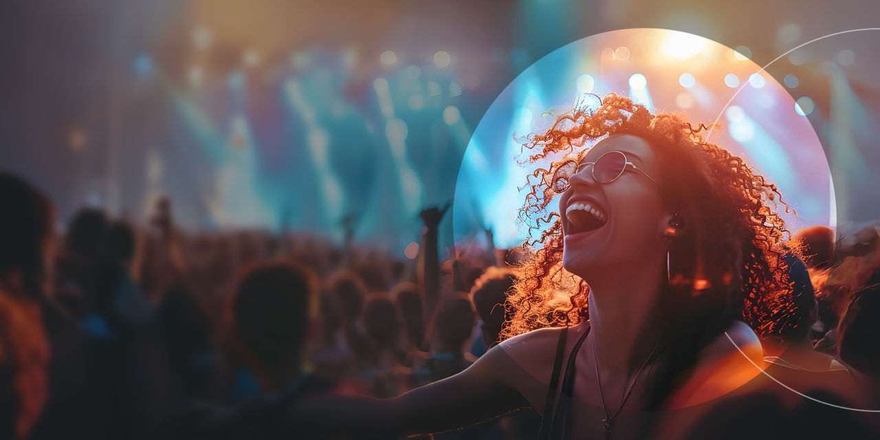 young woman glares at live concert