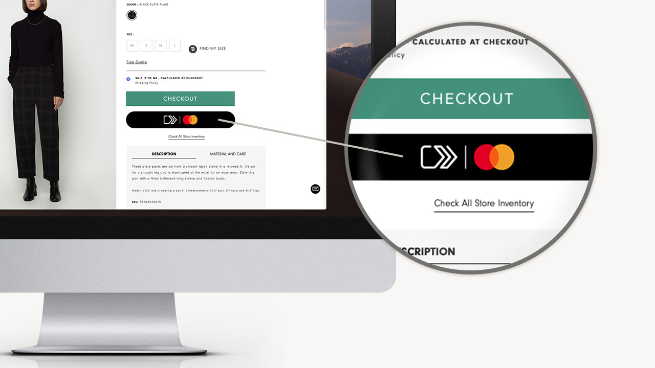 Ikona Click to Pay na stránce pokladny na webu e-shopu.
