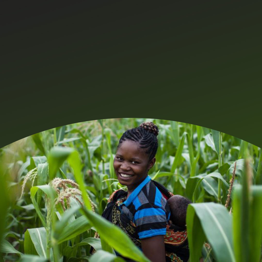 A woman in a field of tall crops.