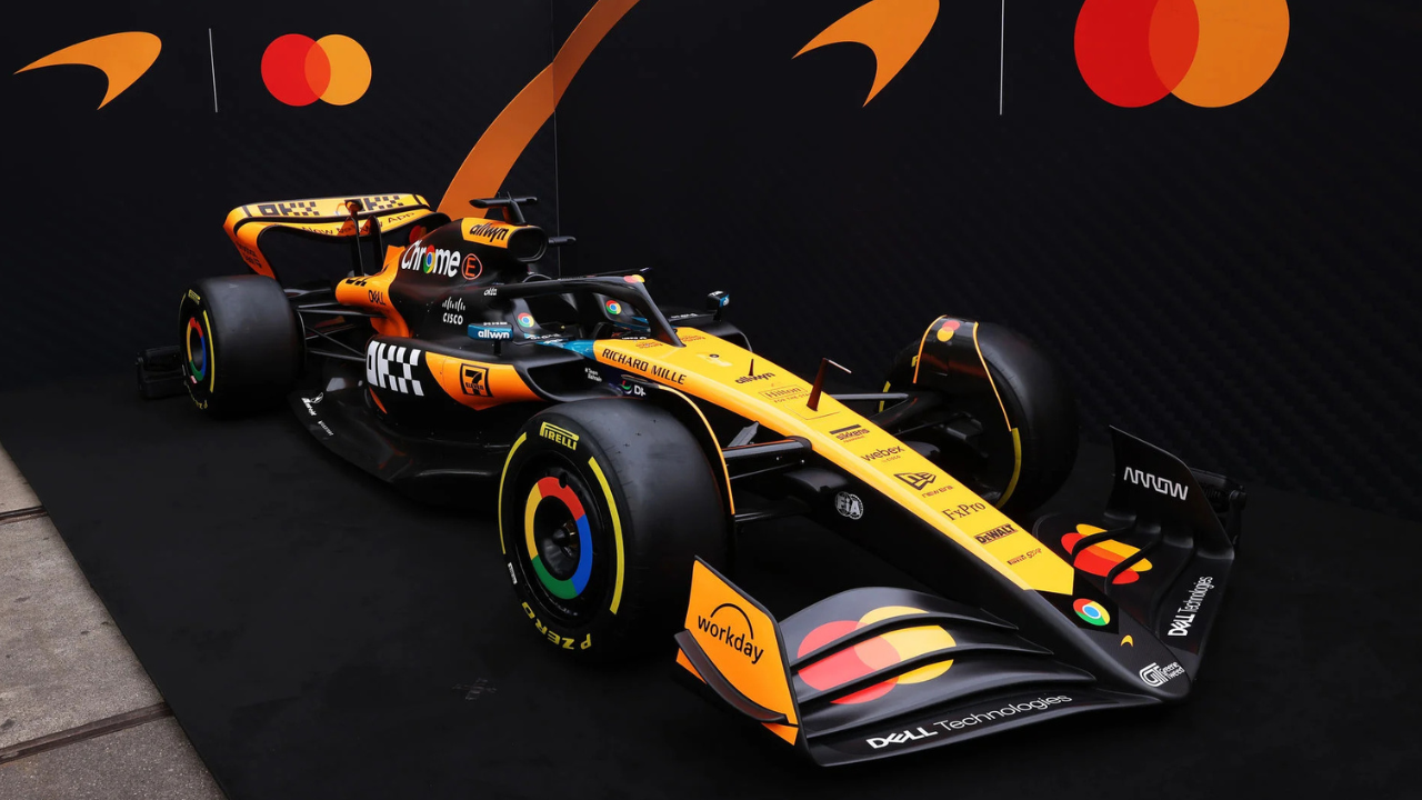 A McLaren car with Mastercard branding. 