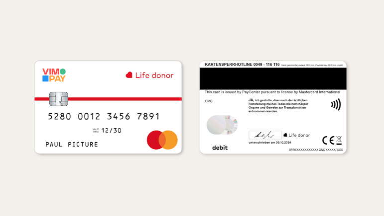Example of life donor debit card