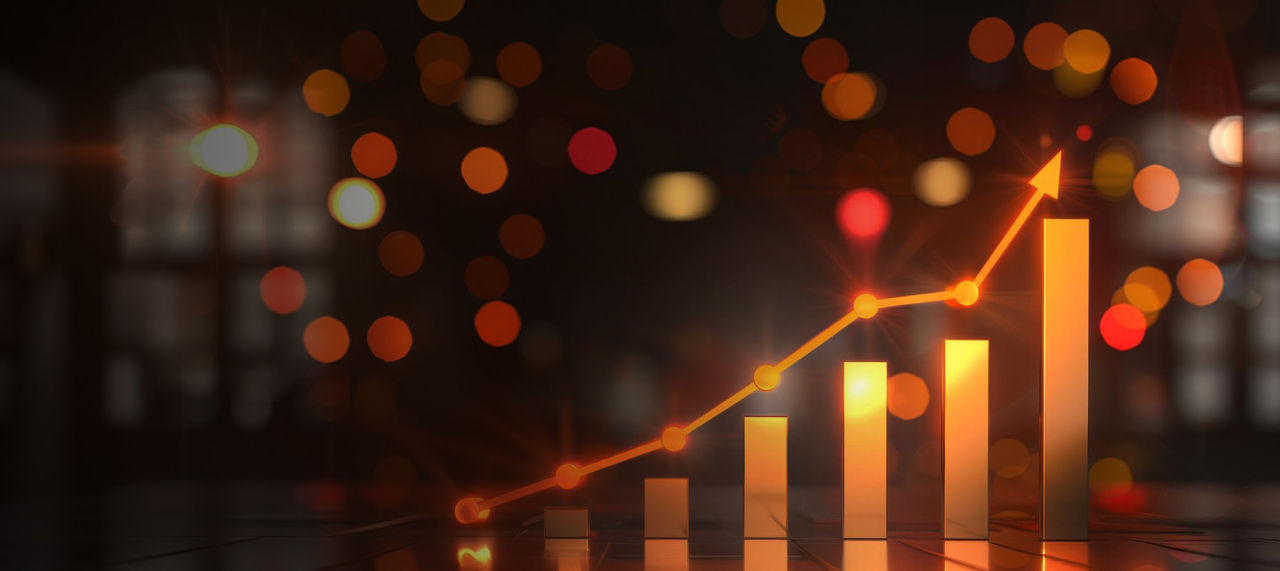 glowing orange growth chart bars