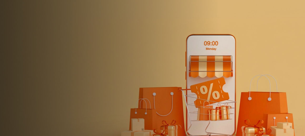 orange shopping concept on smartphone