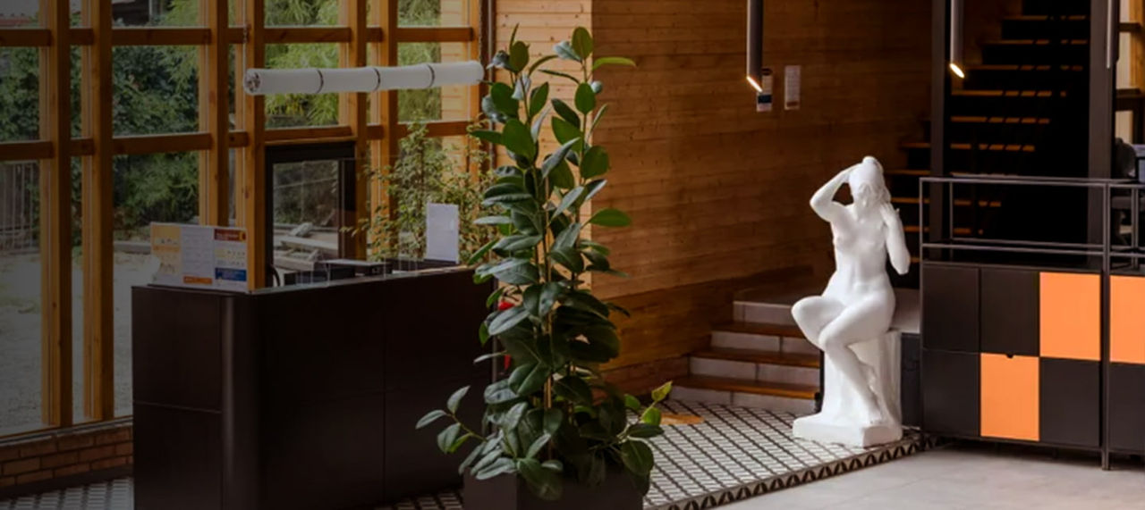 modern office lobby with plants