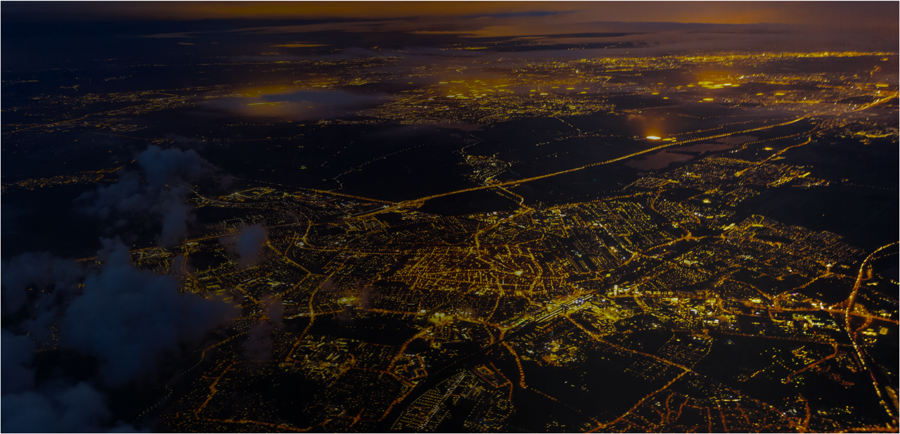 view from aeroplane of city scape