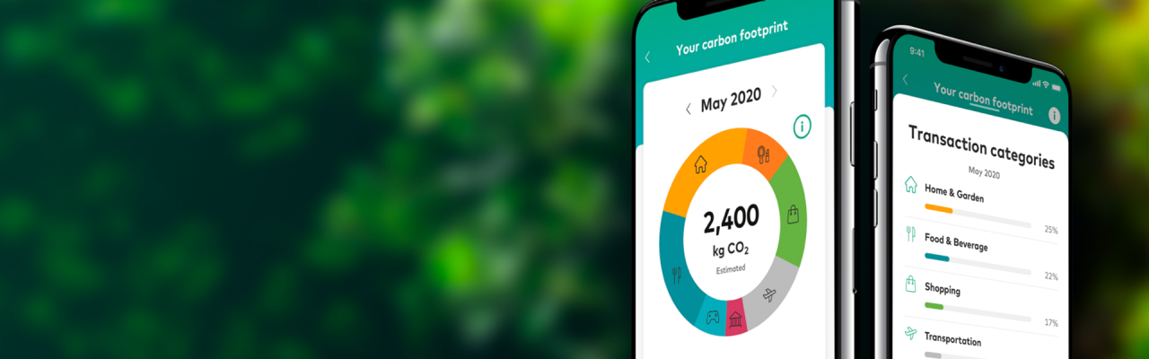 mobile phone with carbon calculator tool on screen