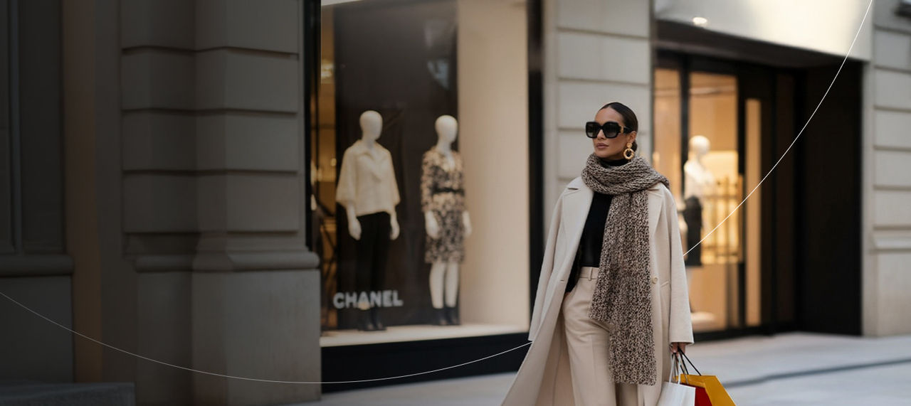 fashionable woman carrying shopping bags