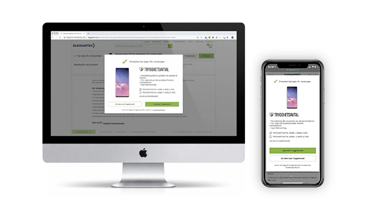 Example of a product recommendation overlay widget featuring insurance plans, which resulted in a 362% increase in insurance plan conversions