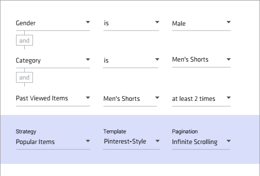 Example of Dynamic Yield targeting criteria