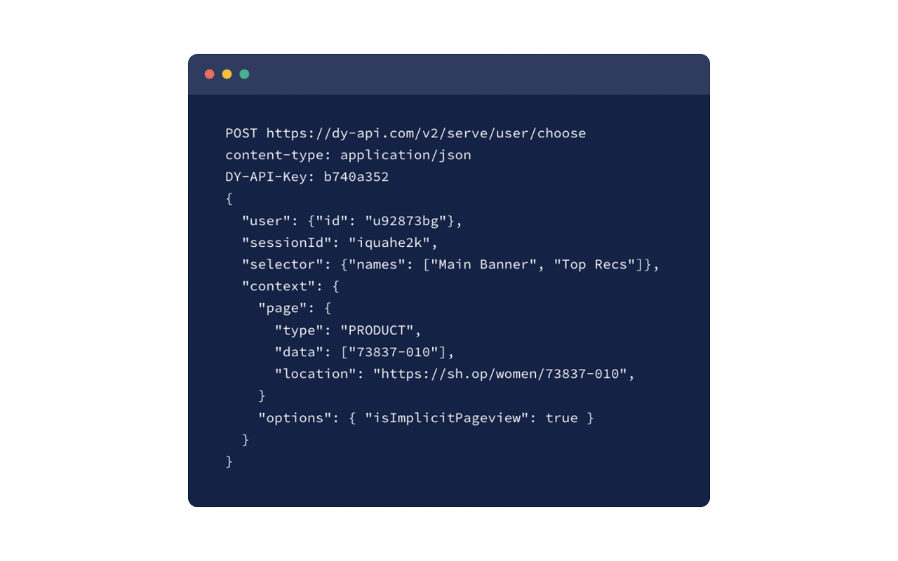 Example of API code
