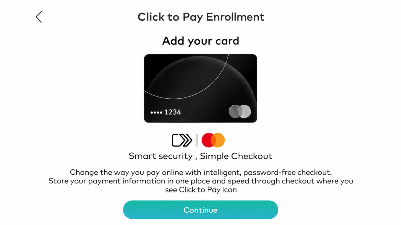 Κάντε κλικ στο εικονίδιο Click to pay στη σελίδα ολοκλήρωσης αγοράς ενός ιστότοπου ηλεκτρονικού εμπορίου.