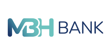 MBH Bank logó kék és zöld színátmenetes betűkkel fehér háttéren.