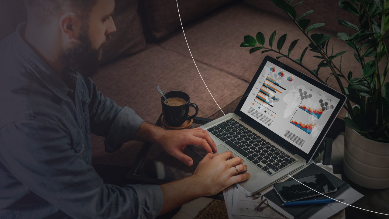 Una persona lavora su un laptop che mostra grafici e diagrammi.