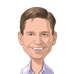 Money 20/20 style cartoon headshot of Greg Ulrich, Chief AI & Data Officer 