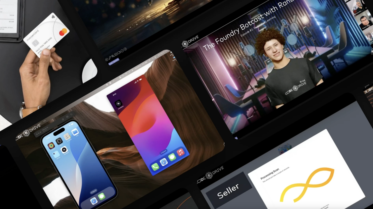 Several tablet devices displaying different images.