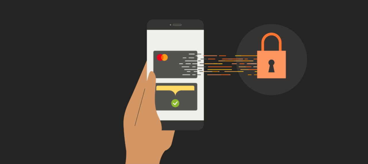 An illustration of a hand holding a digital wallet with a security lock next to it. 