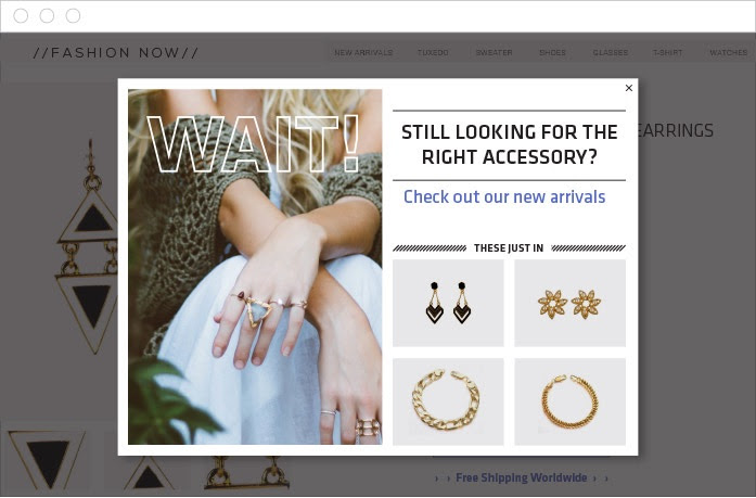 Example of a popup that includes product recommendations