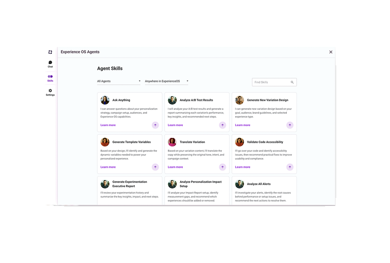 Screenshot of Experience OS Agents dashboard