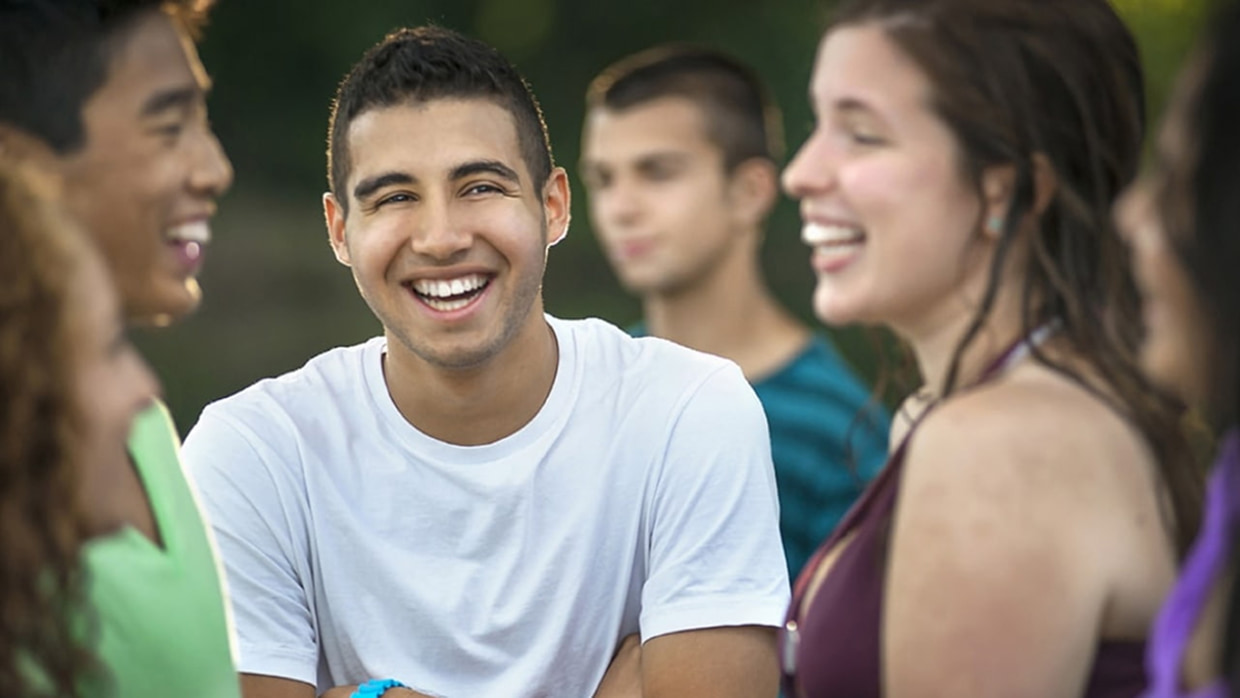 three friends laughing