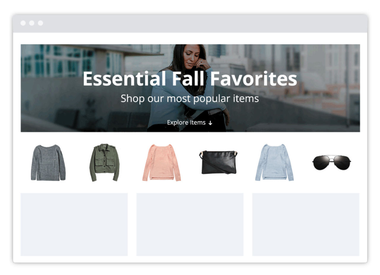 Website section recommending clothes for the fall