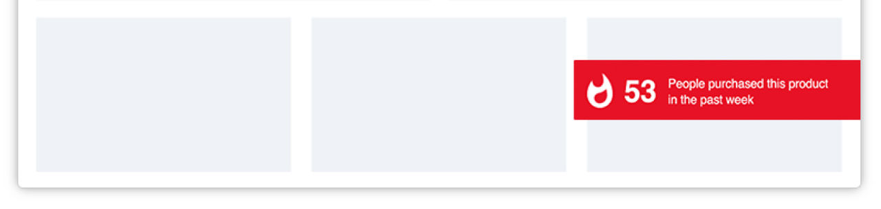 Banner showing 53 people have purchased a product in the past week