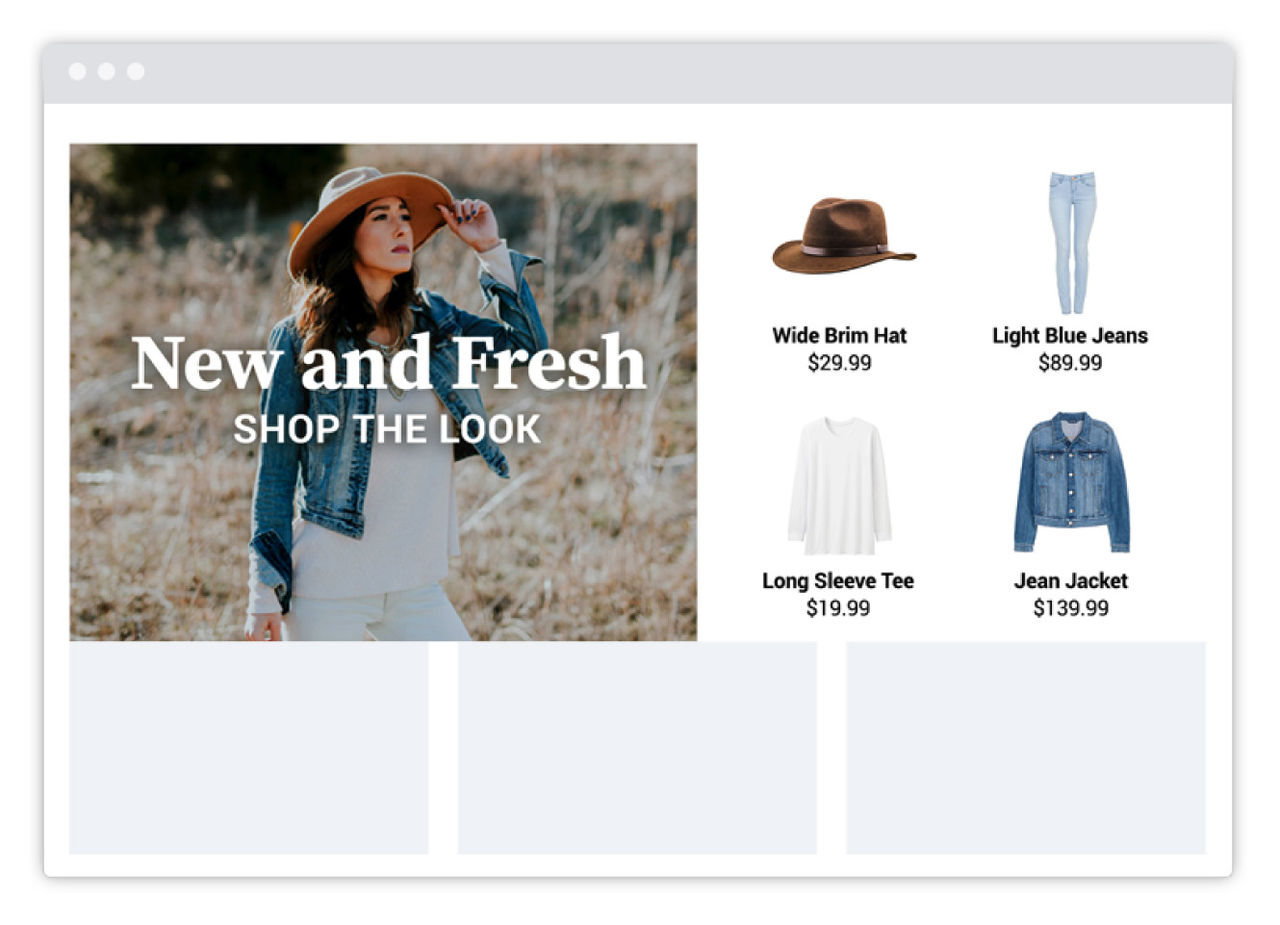 Product recommendation section showing all the products a model in a picture is using