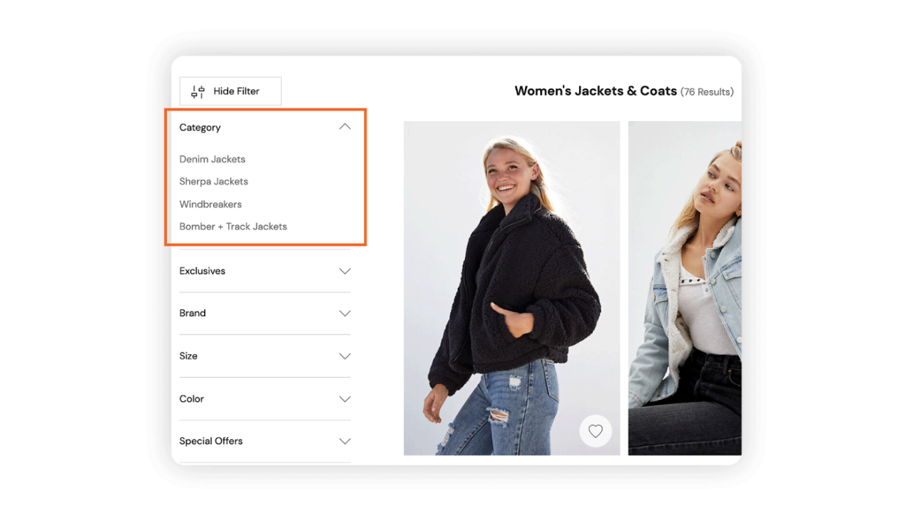 Example of search filters on an e-commerce site 