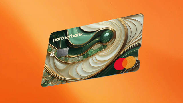 Partnerbank perl and green stones credit card.