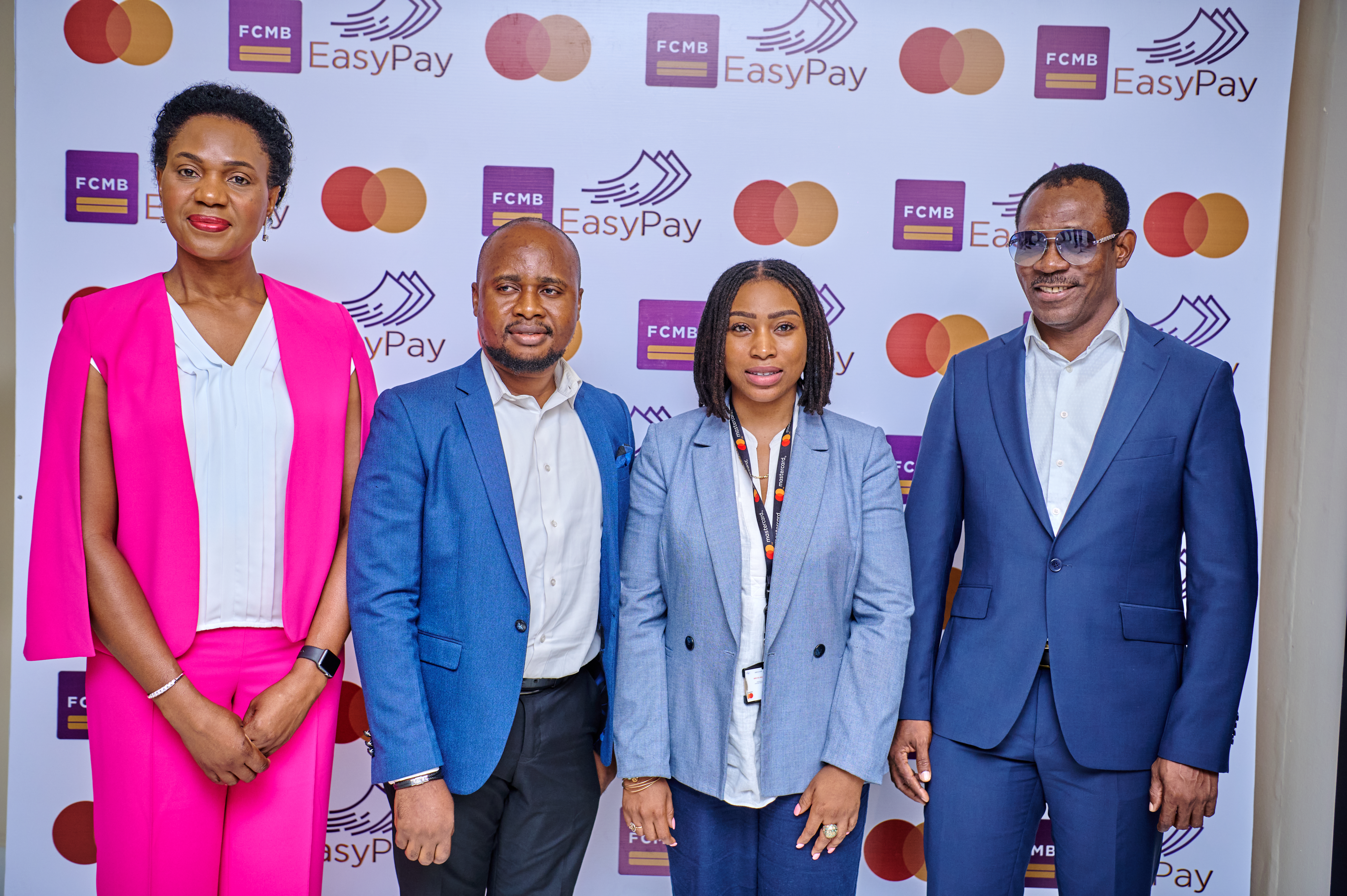 L-R: Country Manager & Area Business Head, West Africa, Mastercard, Ebehijie Momoh; Head of Partnership and Channels Development, Netplus, Samuel Onwuekwe, Vice President, Customer Solutions, East & West Africa, Mastercard, Kari Tukur & Divisional Head, Payment & Solution, First City Monument Bank (FCMB), Frank Atat, at the FCMB EasyPay launch, powered by Mastercard, on Tuesday, May 16 2023 in Lagos.