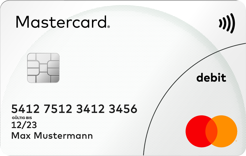 Verschiedene Kartentypen erklärt. Abbildung einer Debit Mastercard