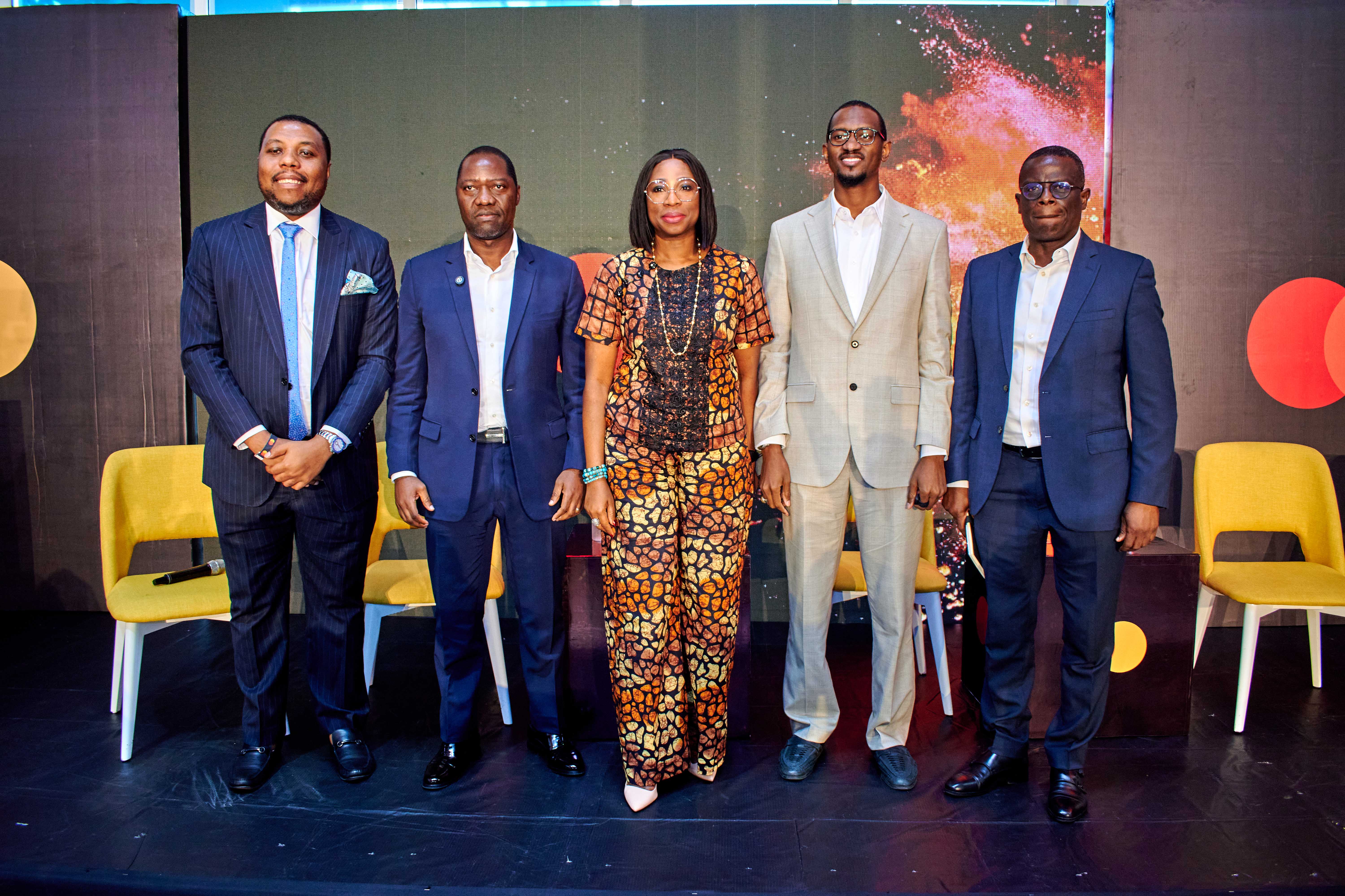 From L-R: Olumide Soyombo, Co-founder, Bluechip Technologies Ltd and Voltron Capital; Adeoye Ojuroye, Executive Director and Chief Financial Officer, Providus Bank; Folasade Femi-Lawal, Country Manager, West Africa, Mastercard; Nasir Yammama, Senior Special Assistant to the President on Innovation; Olu Akanmu, CEO and Board Advisor, Phillips & Samuel Ltd, at the 2024 Mastercard Fintech Forum in Lagos on March 20, 2024.