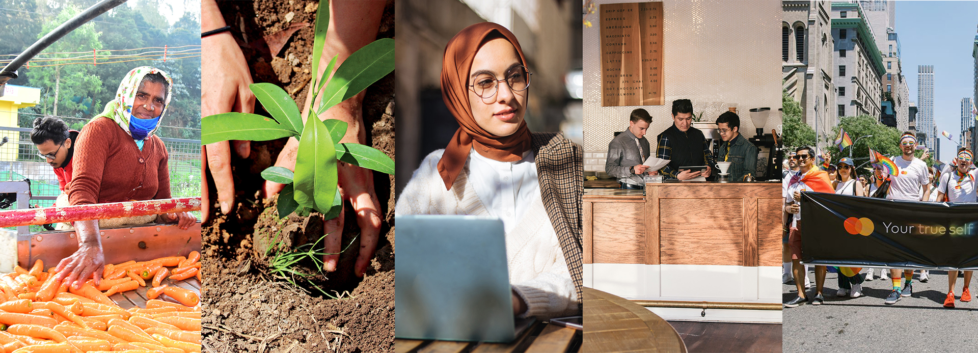 Collage of images representing Mastercard's ESG initiatives