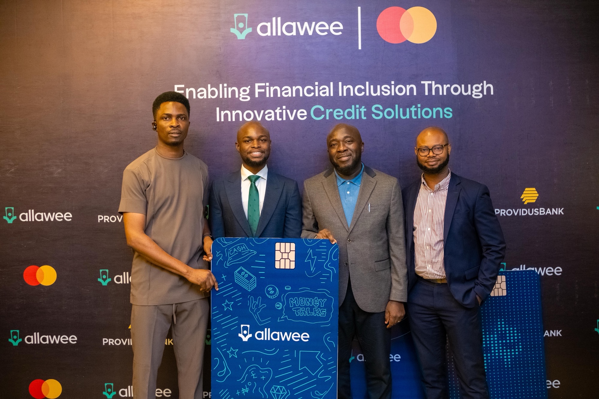 L-R: Lanre Ogundare, Head, Card Business, Providus Bank; Ikenna Enenwali, CEO, Allawee; Tolulope Adeyinka, Fintech Business Development Lead for West Africa at Mastercard and Olalekan Aderonmu, Card Business Management and Solutions, Providus Bank.