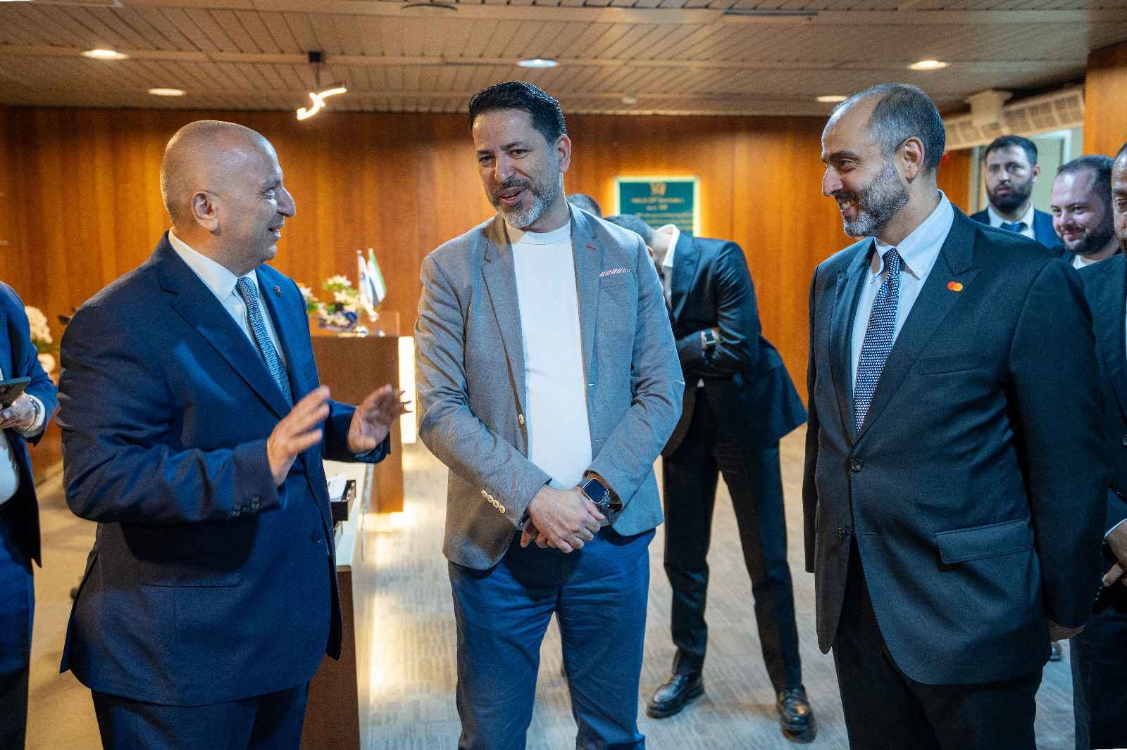 The Governor of the Central Bank of Syria, HE, Mohammed Safwat Raslan with Nedal Nasraween, Chief Executive Officer of QNB Syria, and Omar Massarweh, Vice President – Government Affairs and Public Policy, West Arabia, Mastercard.
