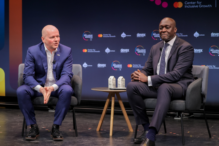 Mastercard CEO Michael Miebach and Makhtar Diop, managing director of the IFC