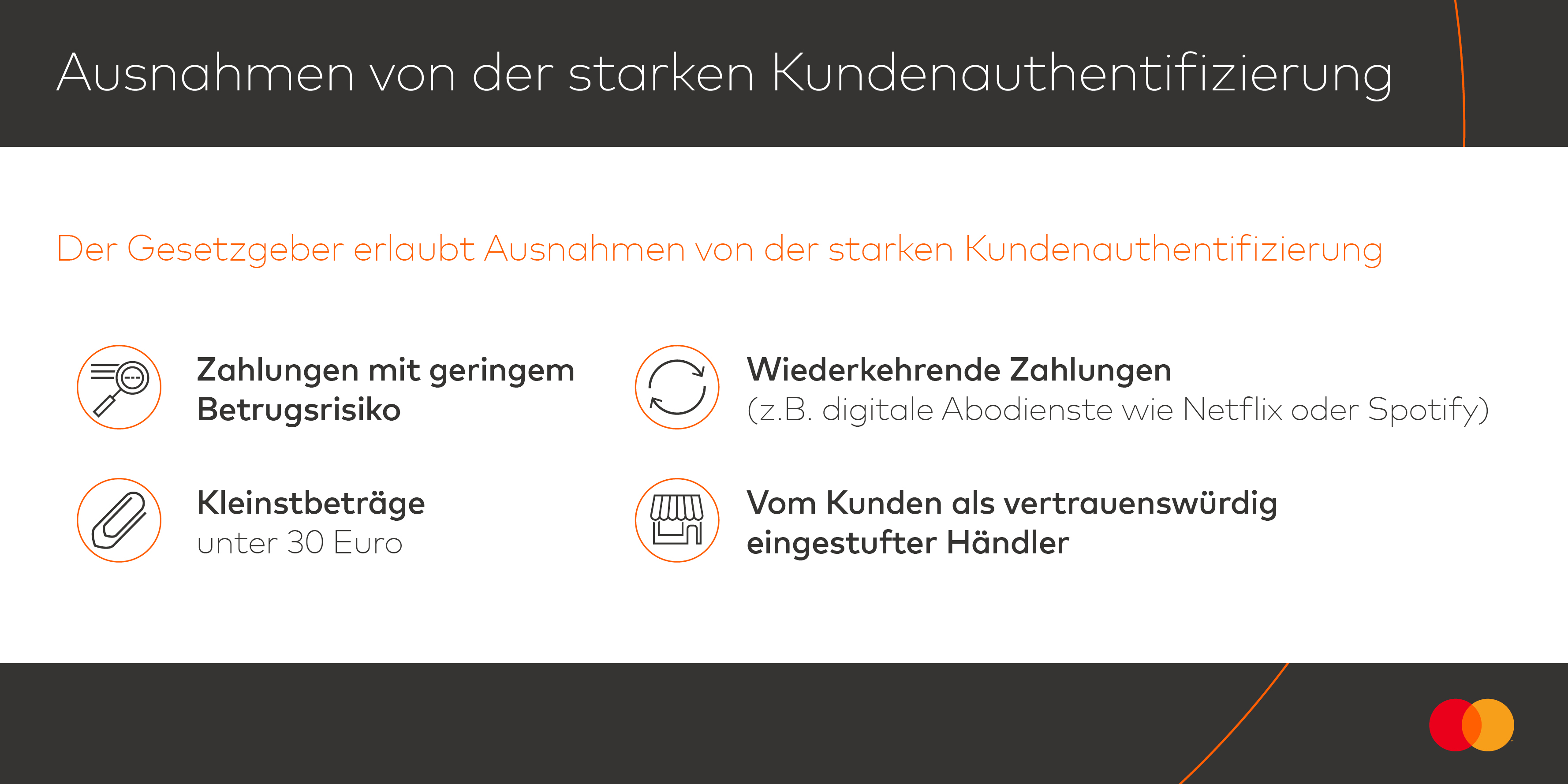 Folgende Ausnahmen gelten bei der starken Kundenauthentifizierung