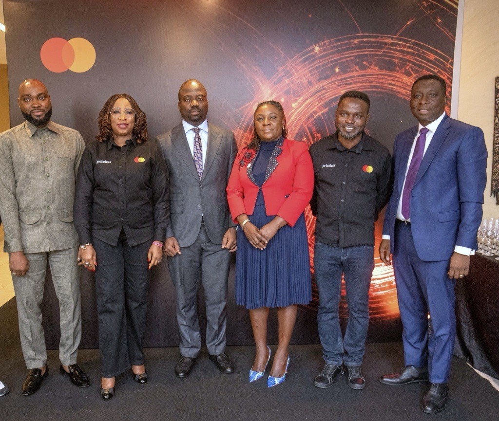 (L-R) Louis Ameyo, Chief Executive Officer, Teksol Eganow; Folasade Femi-Lawal, Country Manager and Area Business Head for West Africa, Mastercard; Daniel Adjei-Nyarko, Research, Data and Consumer Insights, Fintech & Innovation Office, Bank of Ghana; Adjoa Tabi-Asiamah, Lead for Critical Information Infrastructure Protection, Audit, Monitoring & Compliance, of the Cyber Security Authority; Bossman Kwapong, Country Director for Ghana, Mastercard and Eric Cofie, Chief Digital and Marketing Officer, GCB Bank at the Mastercard Ghana Fintech Forum in Accra.