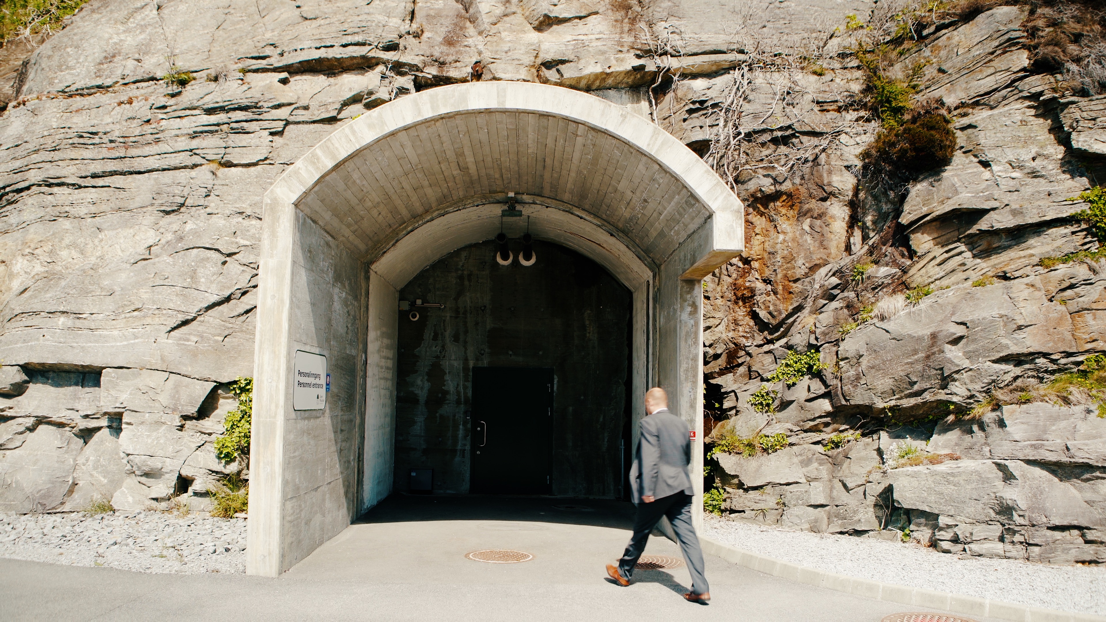 Green Mountin CEO Tor Kristian Gyland at the entrance to Green Mountain high-efficiency data center, located deep inside a Norwegian mountain.