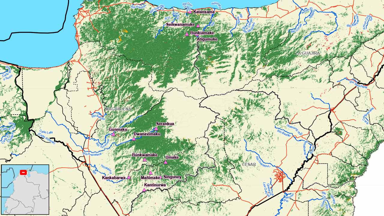 Map of the Sierra Nevada, Colombia.