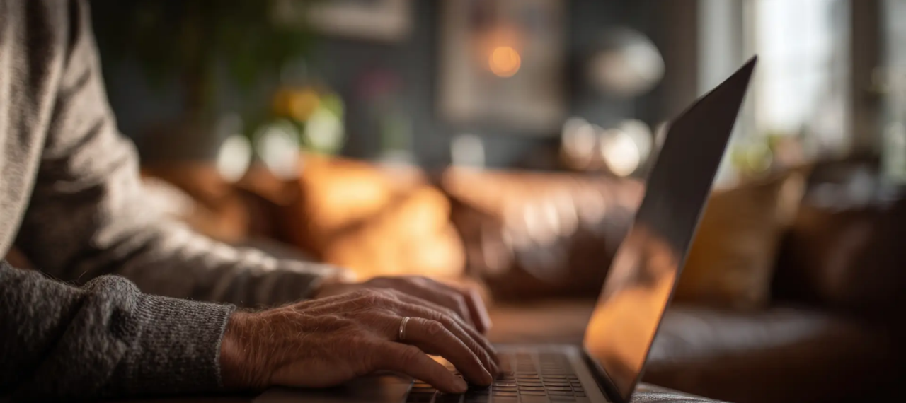 A man is doing someting on his laptop