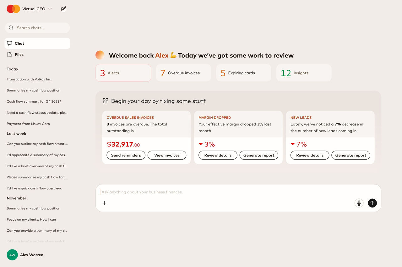 Screenshot of user interface for Mastercard Virtual C-Suite
