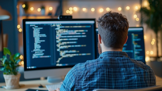 man helping quickly oboard customer using laptop.