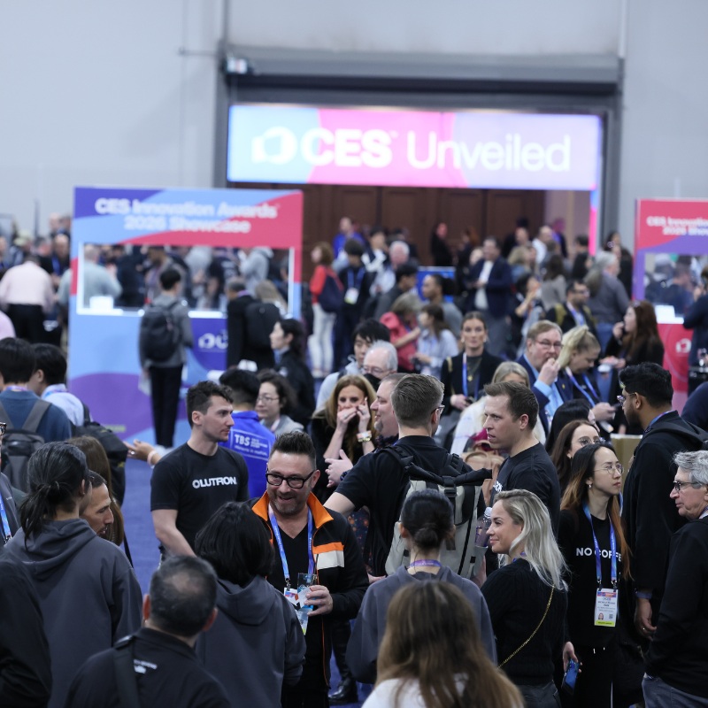 Attendees mingle on the floor of CES 2026 in Las Vegas. 