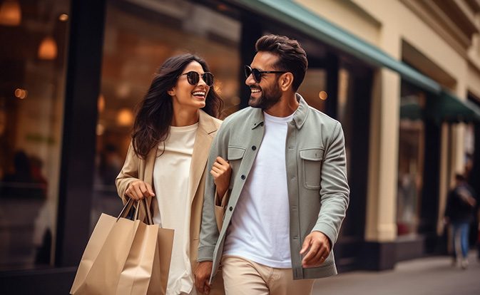 Happy couple enjoying shopping together.