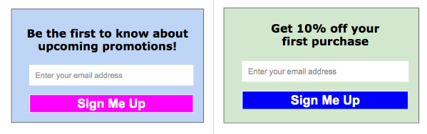 Examples of pop-ups with different marketing messages