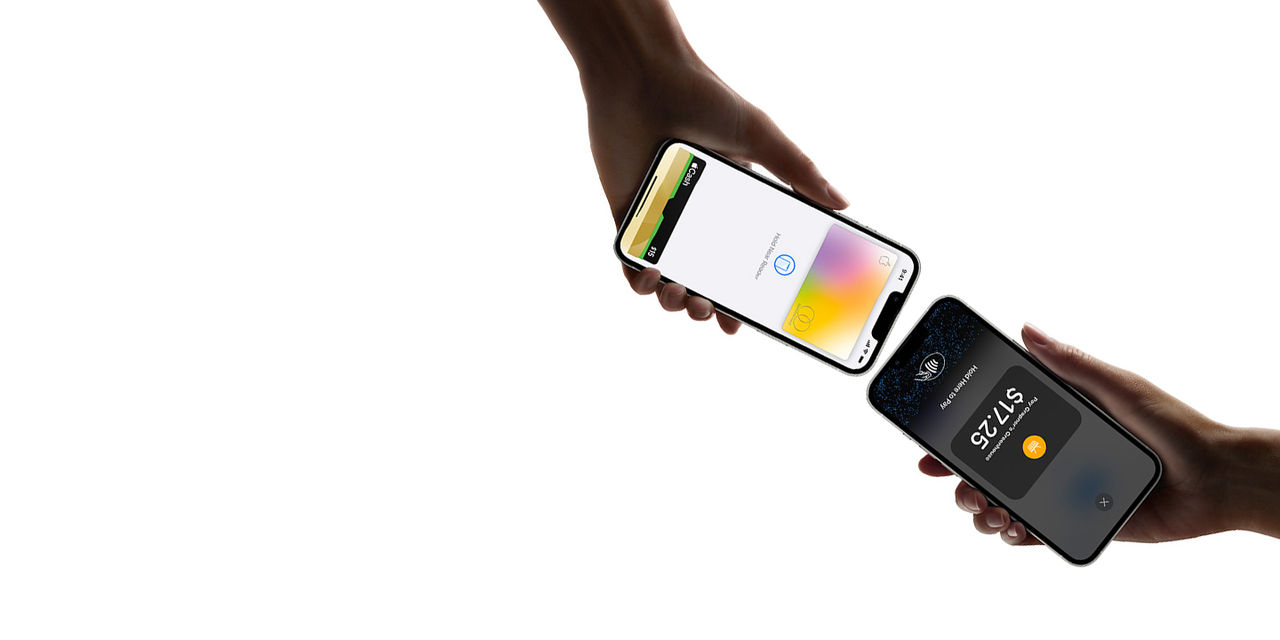Credit card tapping on an iphone for payment.