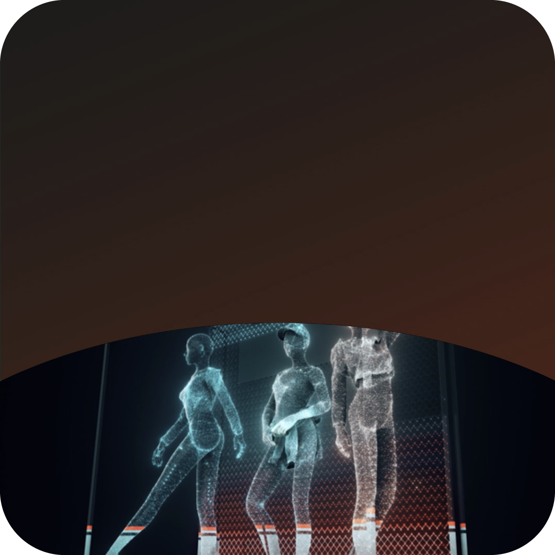 Abstract image of three human bodies in silhouette form. 