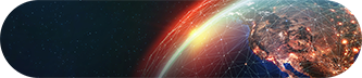 Earth viewed from space, overlaid with a digital network connection symbolizing global connectivity. 