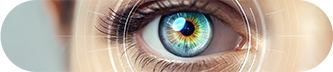Close-up of a woman's eye showcasing a vibrant green iris against a soft, blurred background. 